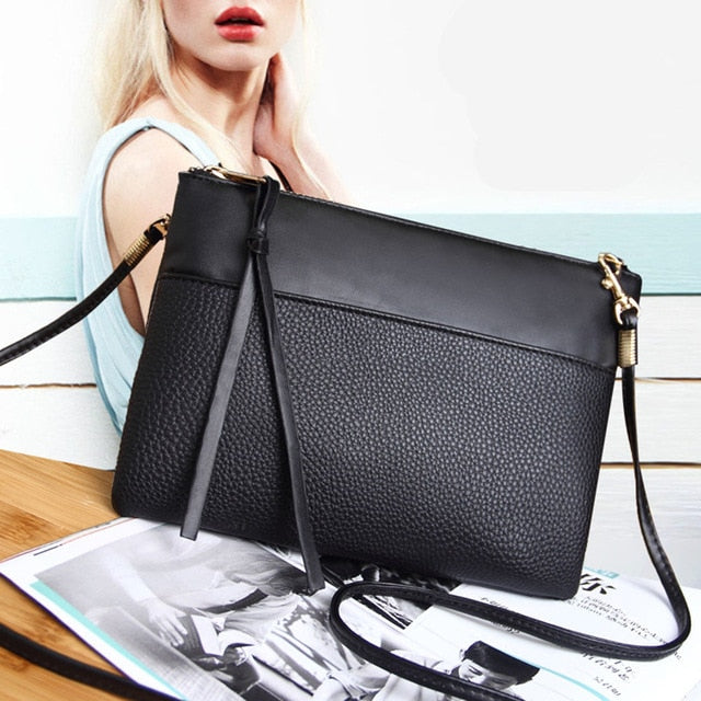 Simple Black Leather Enveloped Shaped  Crossbody Bags