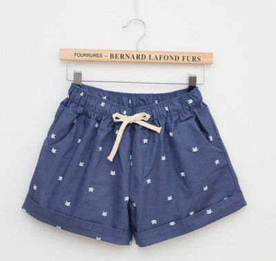 New Summer High Waist Shorts With Cats Pattern