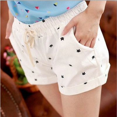 New Summer High Waist Shorts With Cats Pattern