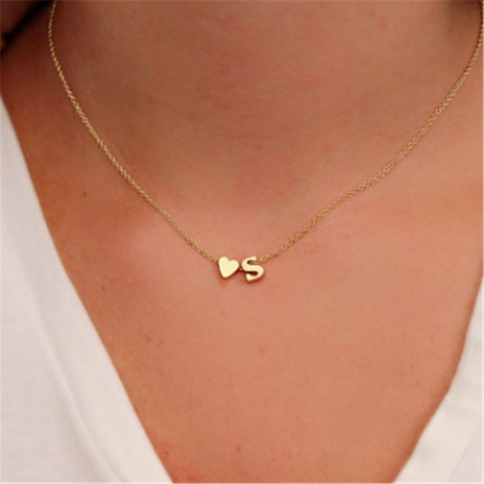 Tiny Dainty Heart Initial Necklace