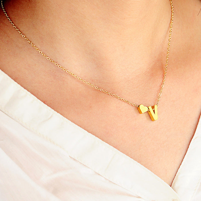 Tiny Dainty Heart Initial Necklace