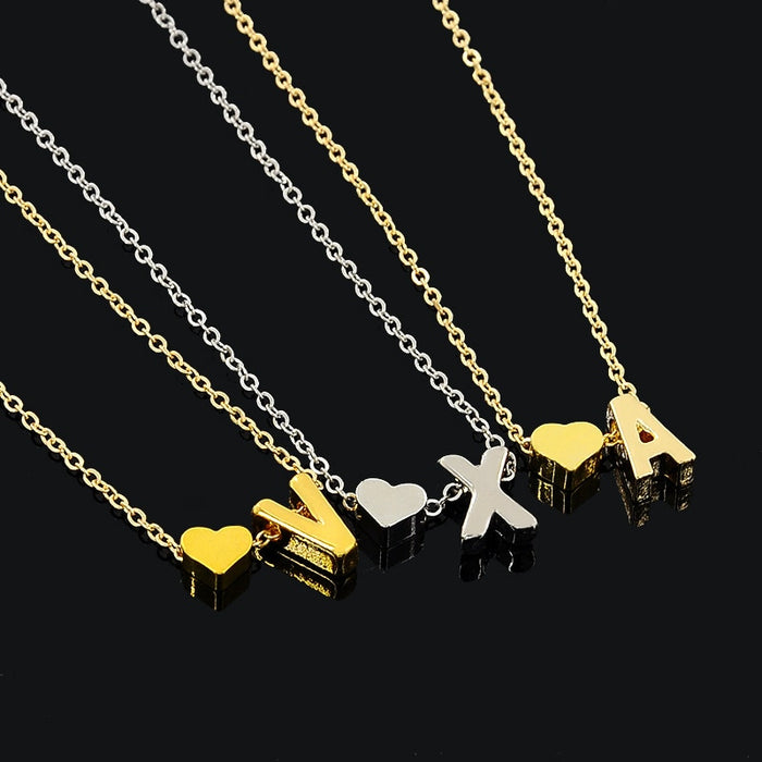 Tiny Dainty Heart Initial Necklace