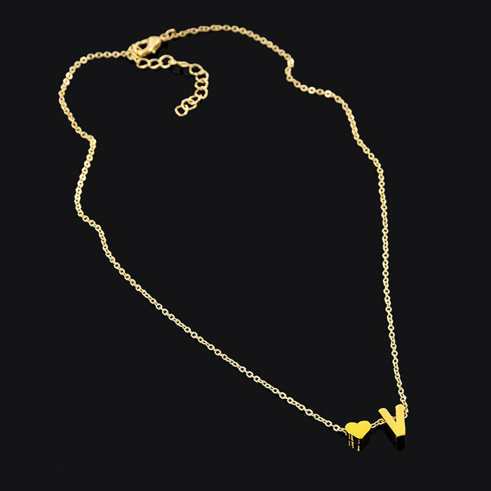 Tiny Dainty Heart Initial Necklace