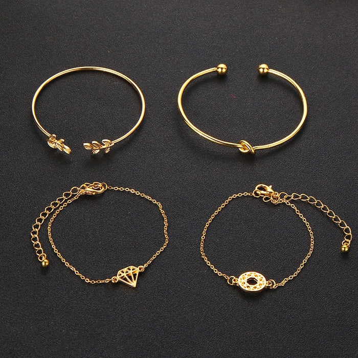 Bohemia Leaf Knot Hand Cuff Link Chain Charm Bracelet