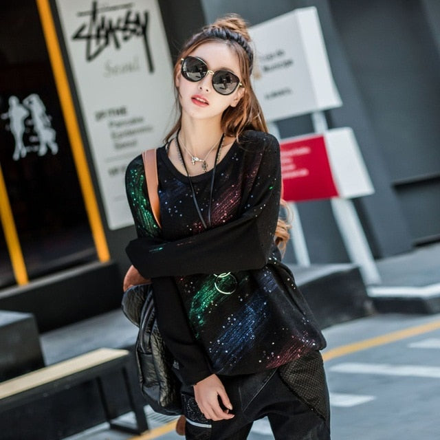 Korean Designer Ladies Black Knitted Pullover