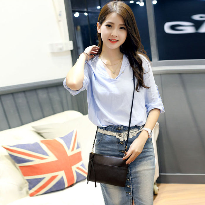 Simple Black Leather Enveloped Shaped  Crossbody Bags