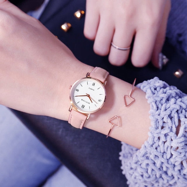 Simple Style Leather Band Wristwatch