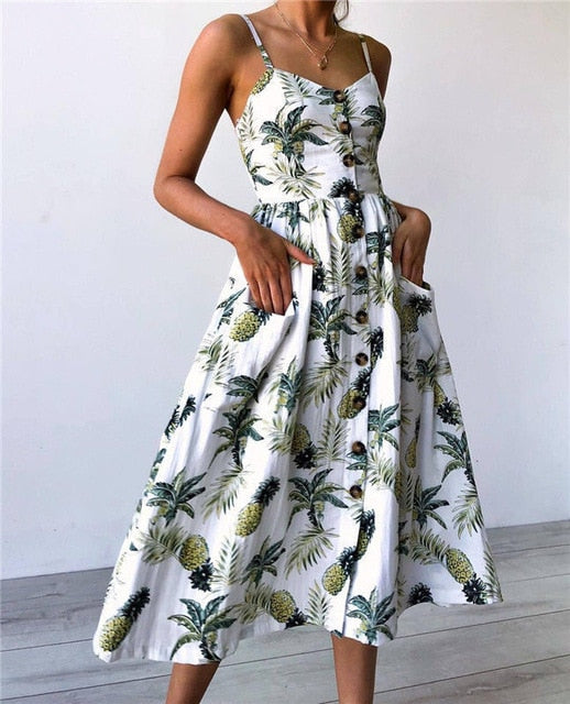 Europe and American Printed Sexy Backless Dress