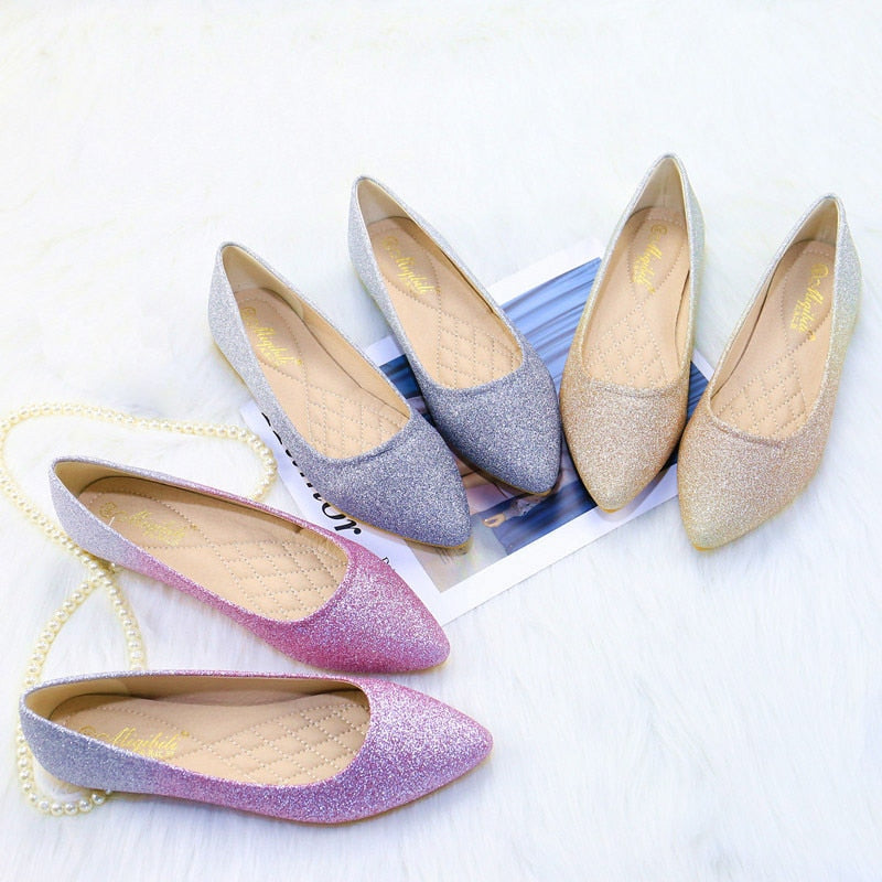 Gradient Color Pointy Toe Ballets Flats