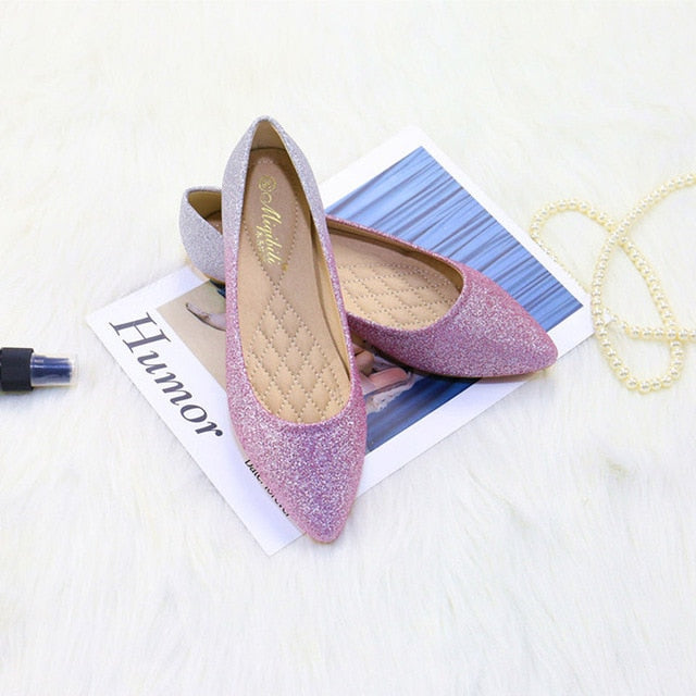 Gradient Color Pointy Toe Ballets Flats